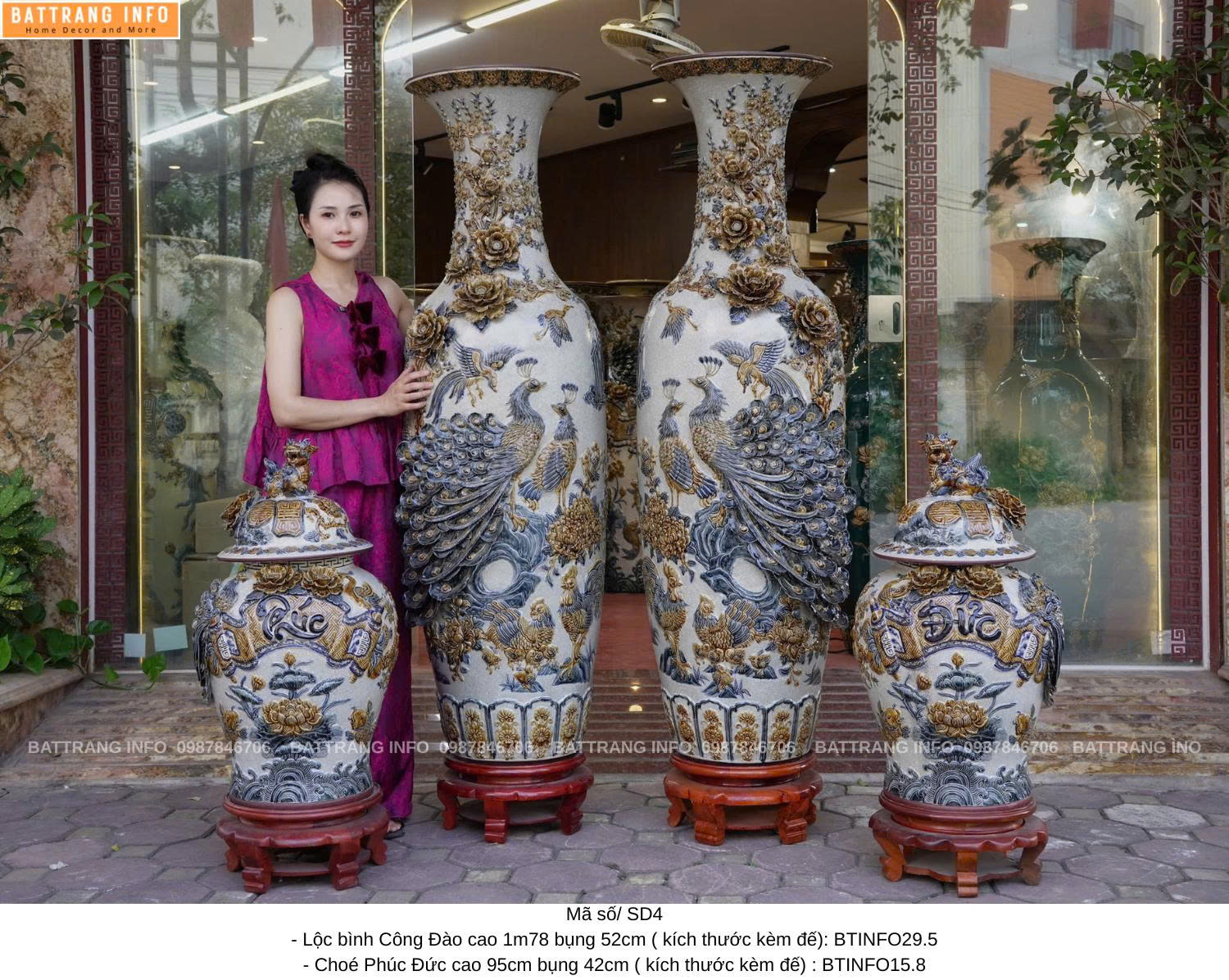 Combo Lộc Bình Công Đào 1m78 & Choé Phúc Đức 95cm