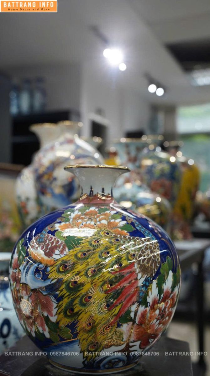 Bình Hút Lộc Công Danh Phú Quý Cao 30cm Vẽ Vàng 24K Cao Cấp Bát Tràng