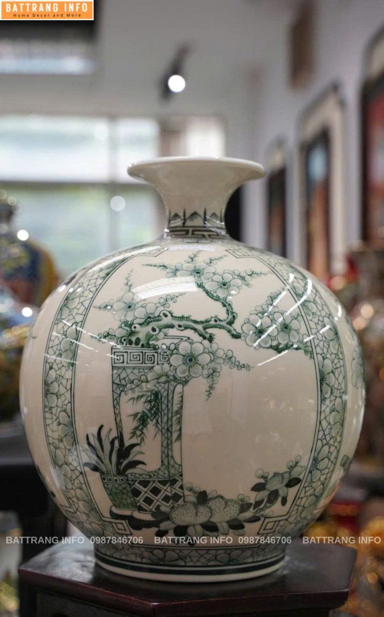 Bình Hút Lộc Tứ Quý Cổ Đồ Men Hoàng Thổ Vẽ Tay Cao Cấp Bát Tràng Cao 40cm – Tác Phẩm Phong Thủy Đẳng Cấp Cho Không Gian Sống