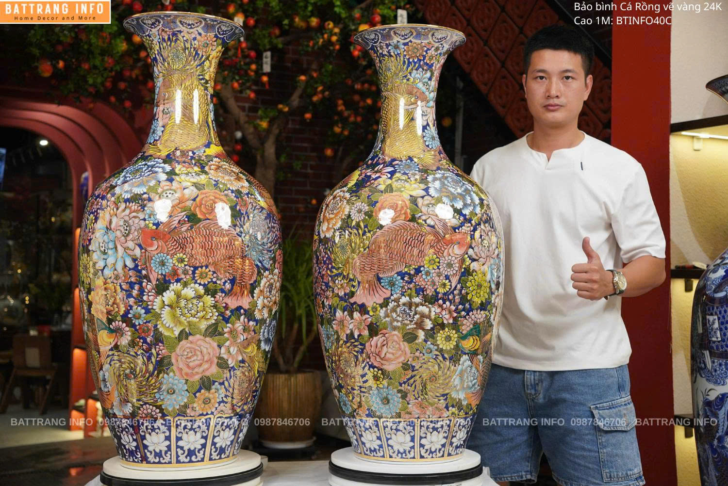 Bảo Bình Cá Rồng Cao 1m Vẽ Vàng 24K Cao Cấp