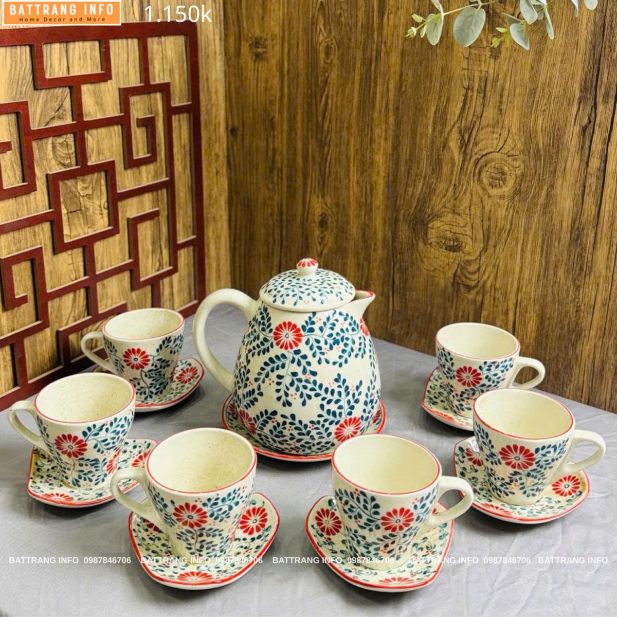 Bộ Bình Nước 1200ml Vẽ Tay Cao Cấp Bát Tràng