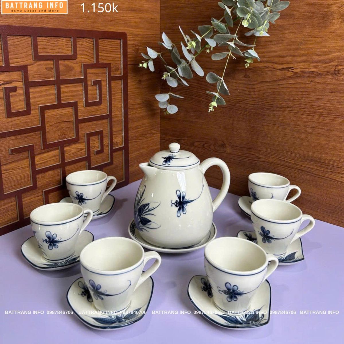 Bộ Bình Nước 1200ml Vẽ Tay Cao Cấp Bát Tràng