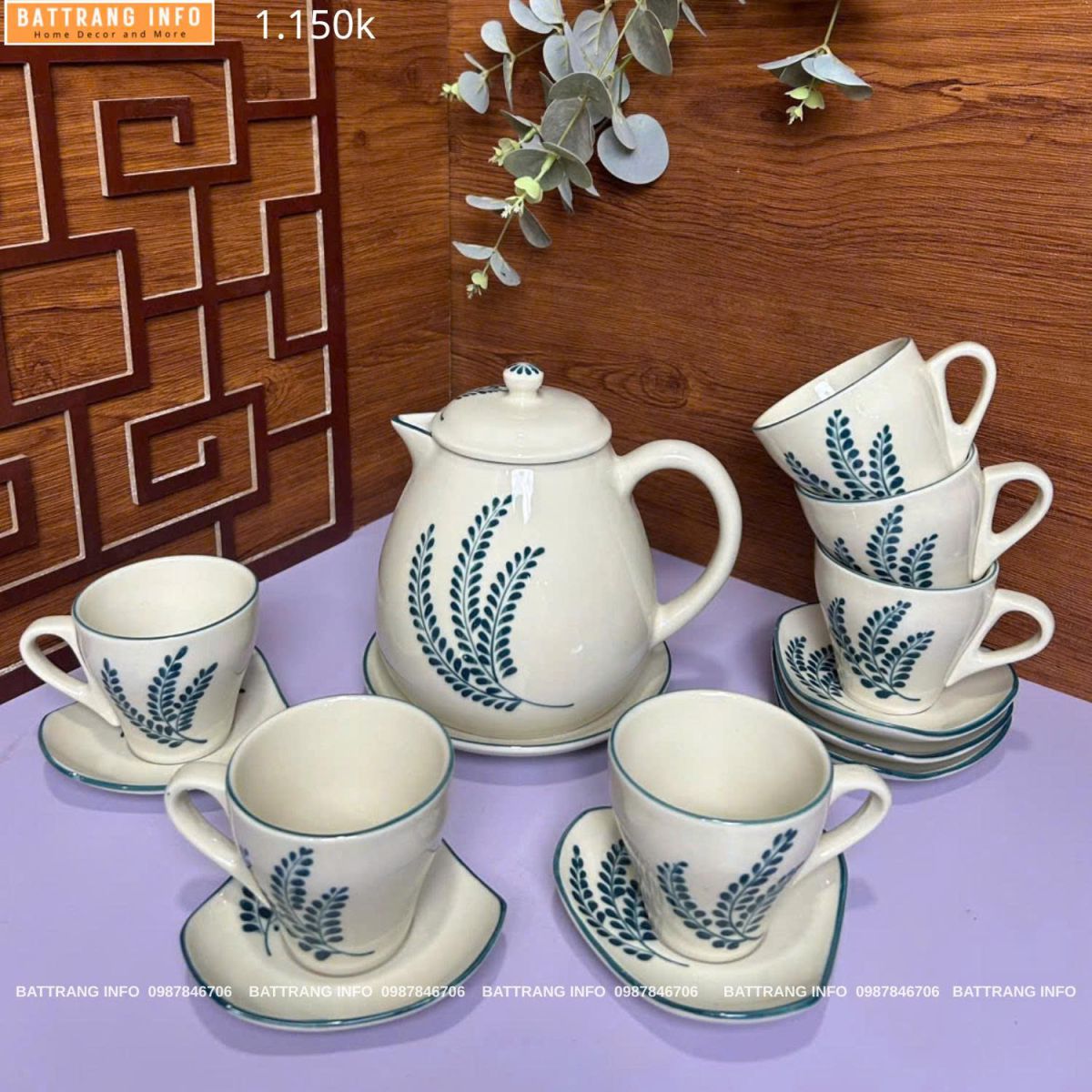 Bộ Bình Nước 1200ml Vẽ Tay Cao Cấp Bát Tràng