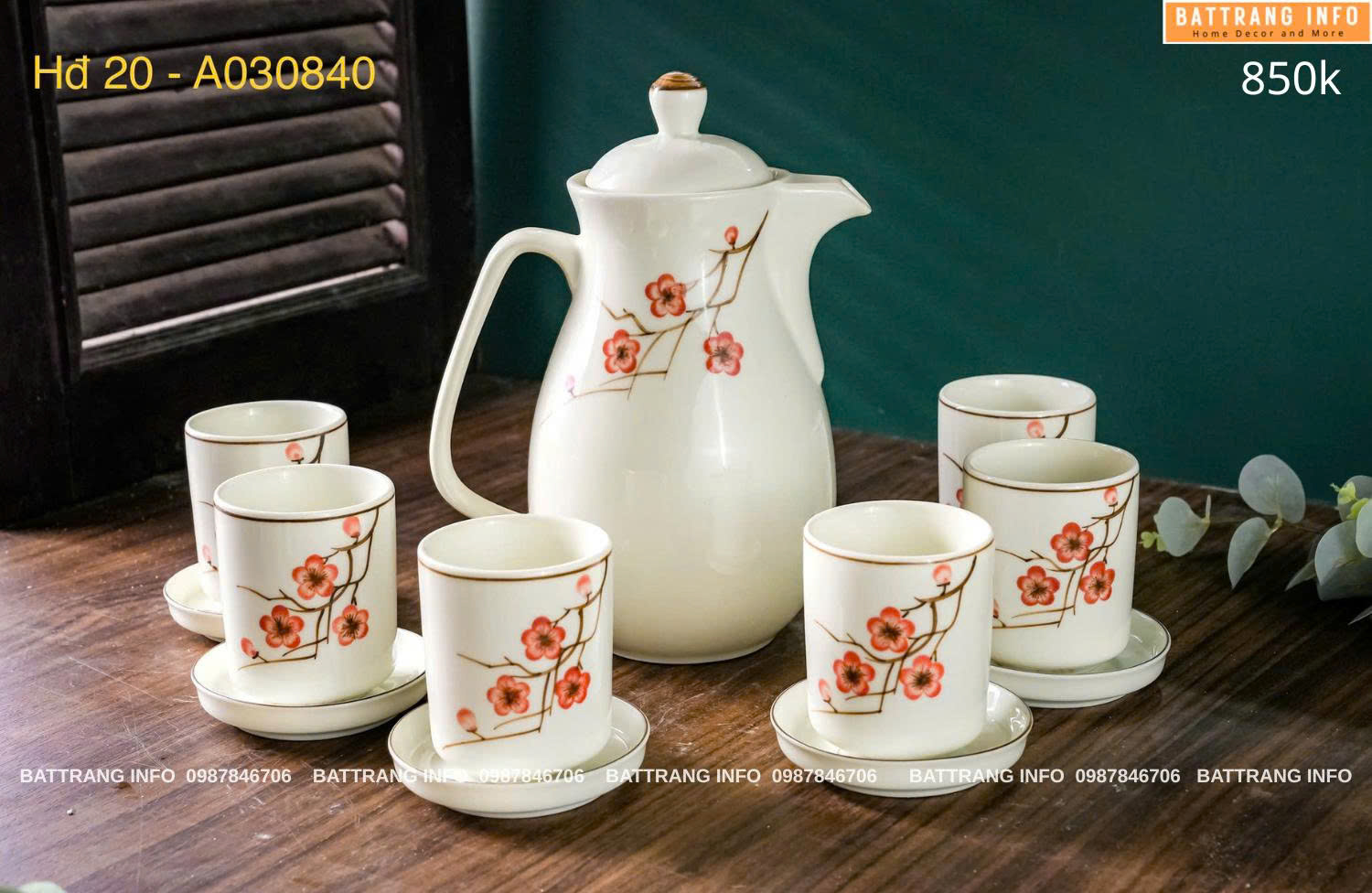 Bộ Bình Nước Cao 1.5 Lít Vẽ Tay Cao Cấp Bát Tràng