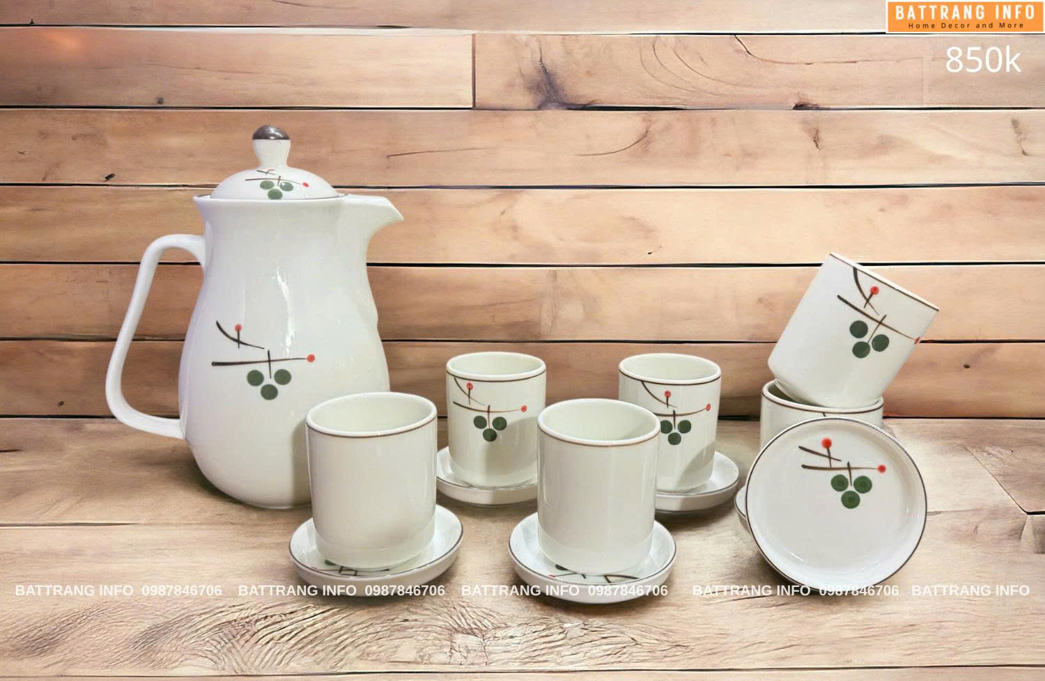 Bộ Bình Nước Cao 1.5 Lít Vẽ Tay Cao Cấp Bát Tràng