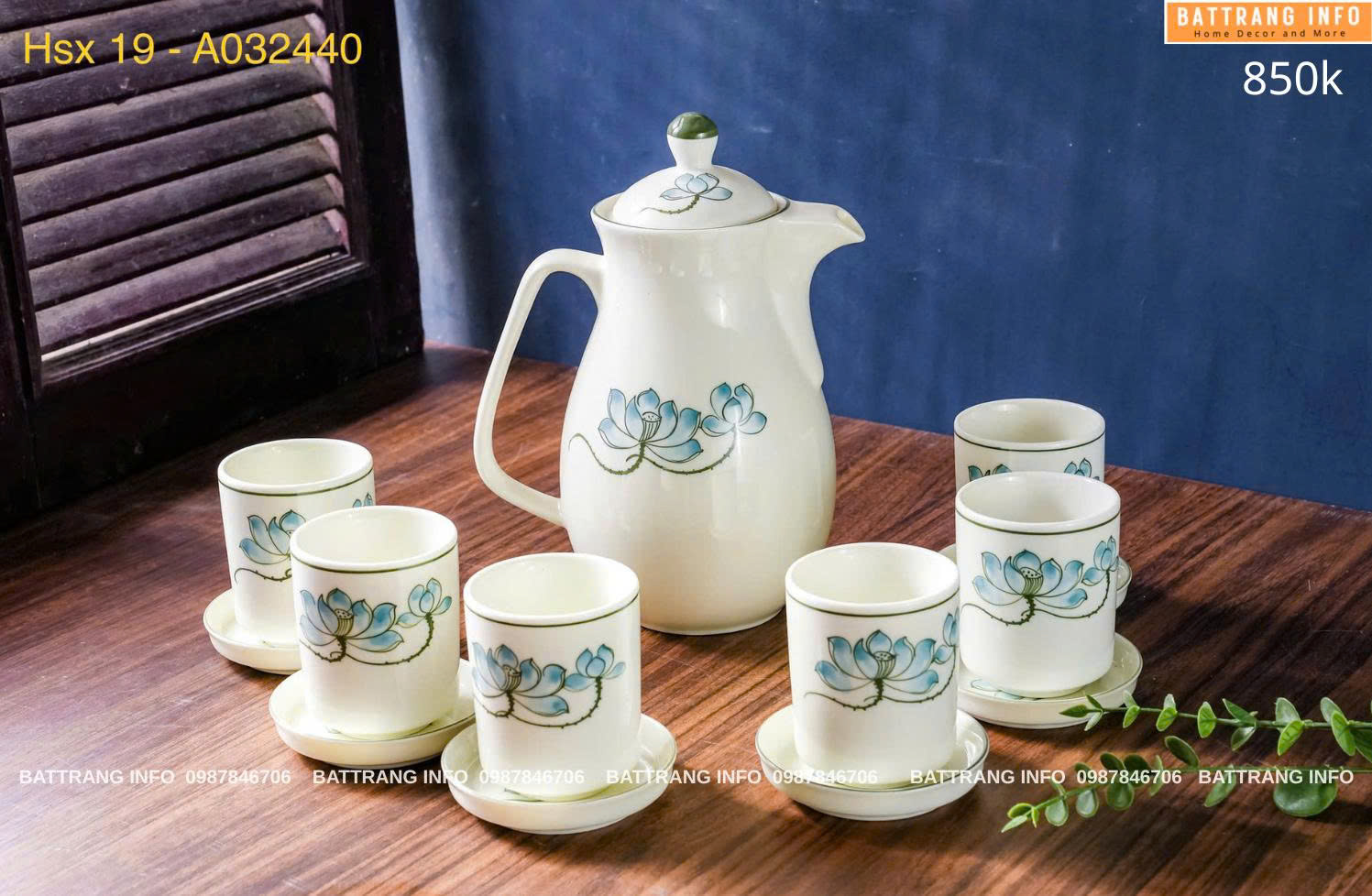 Bộ Bình Nước Cao 1.5 Lít Vẽ Tay Cao Cấp Bát Tràng