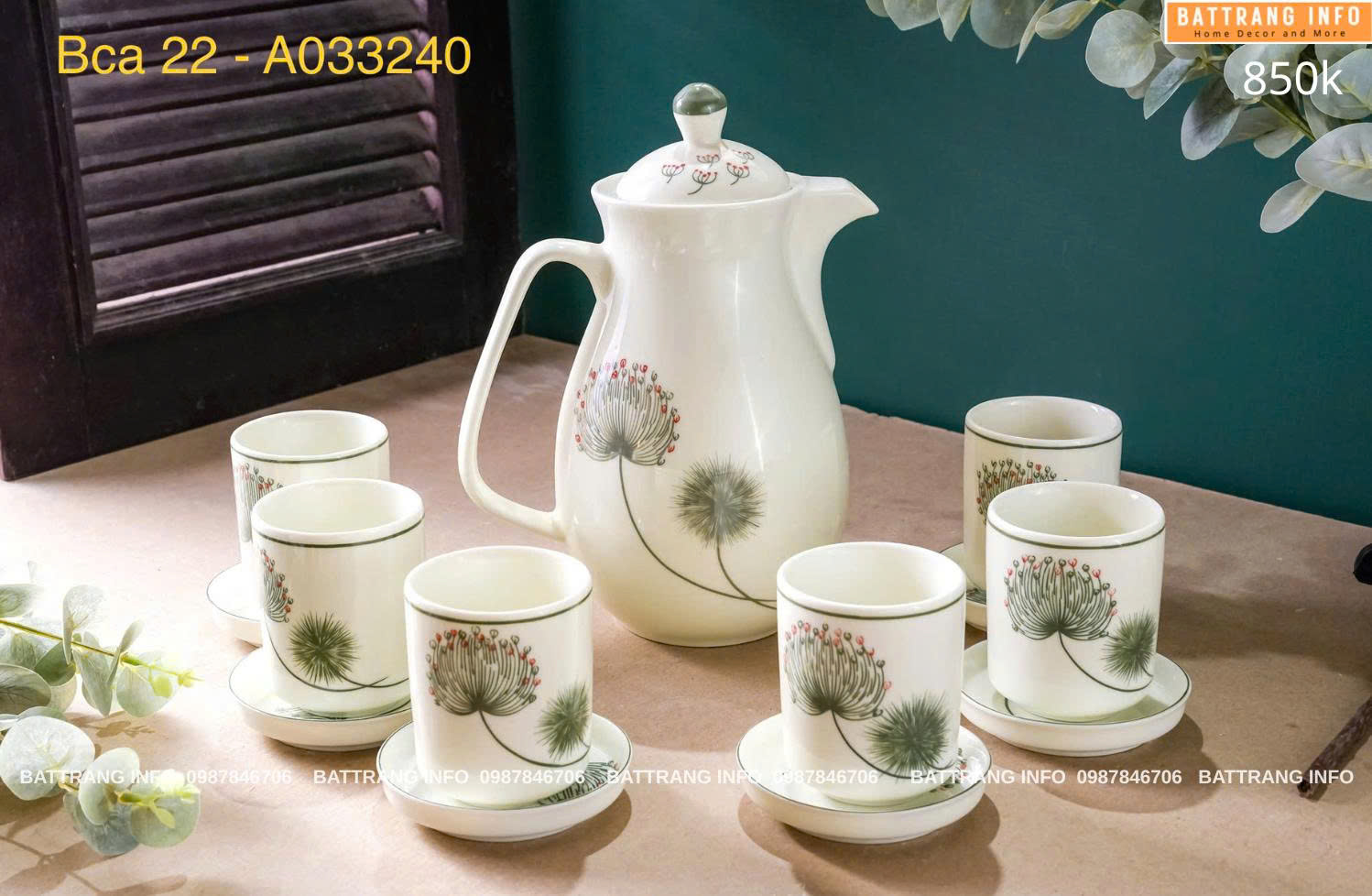 Bộ Bình Nước Cao 1.5 Lít Vẽ Tay Cao Cấp Bát Tràng