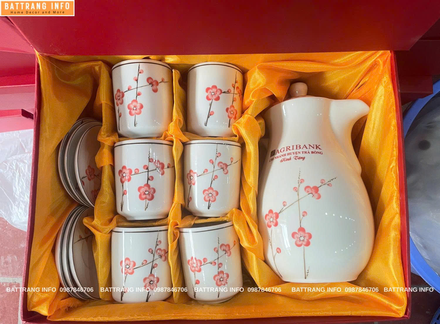 Bộ Bình Nước Cao 1.5 Lít Vẽ Tay Cao Cấp Bát Tràng