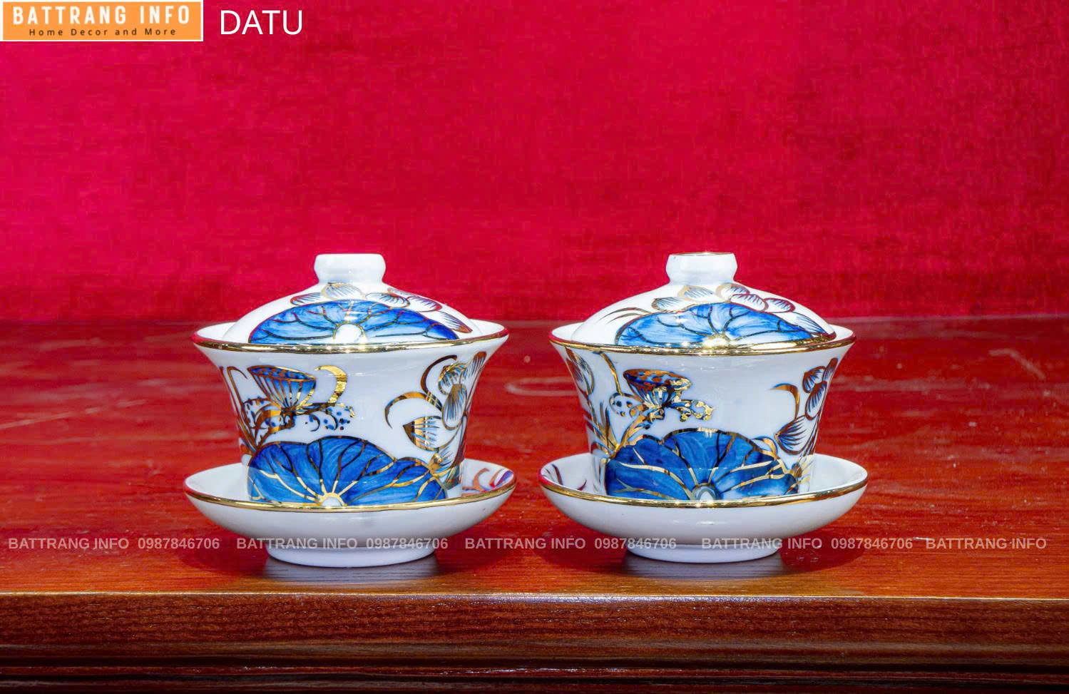 Bát Sâm Hoa Sen Vẽ Vàng 24K Cao Cấp Bát Tràng