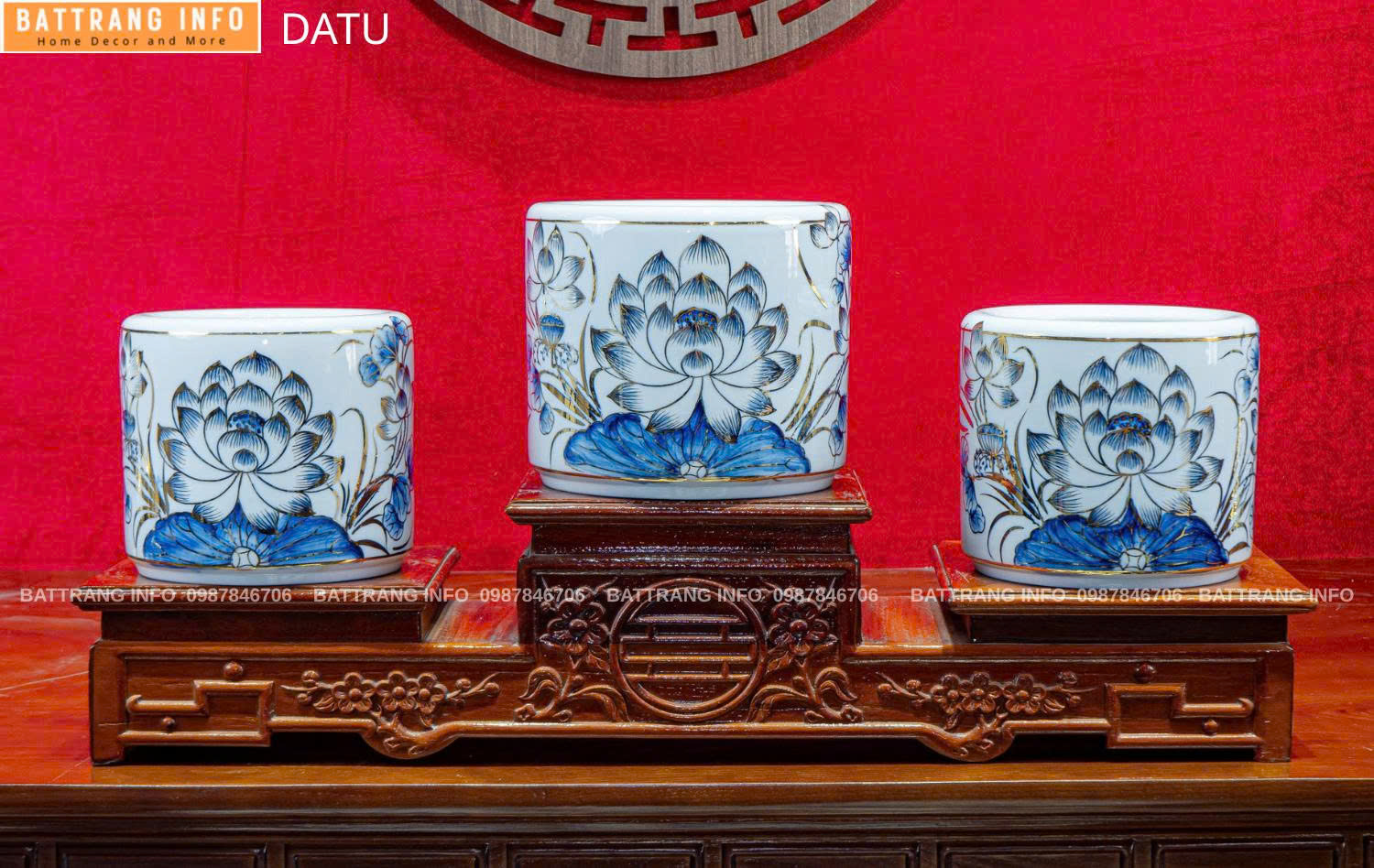 Bát Hương Hoa Sen Vẽ Vàng 24k Cao Cấp Bát Tràng