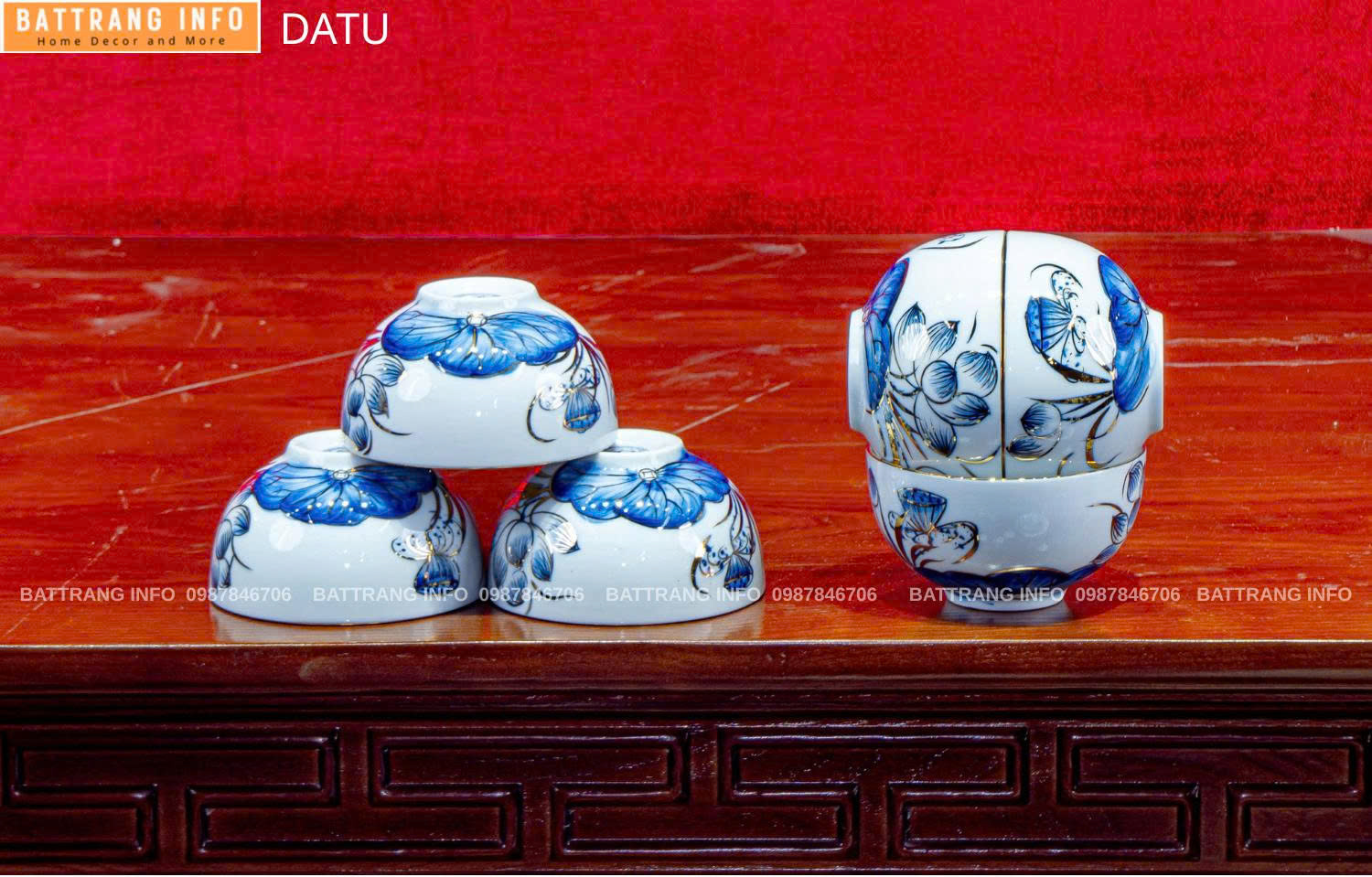 Bát Cúng Hoa Sen Vẽ Vàng 24k Cao Cấp Bát Tràng