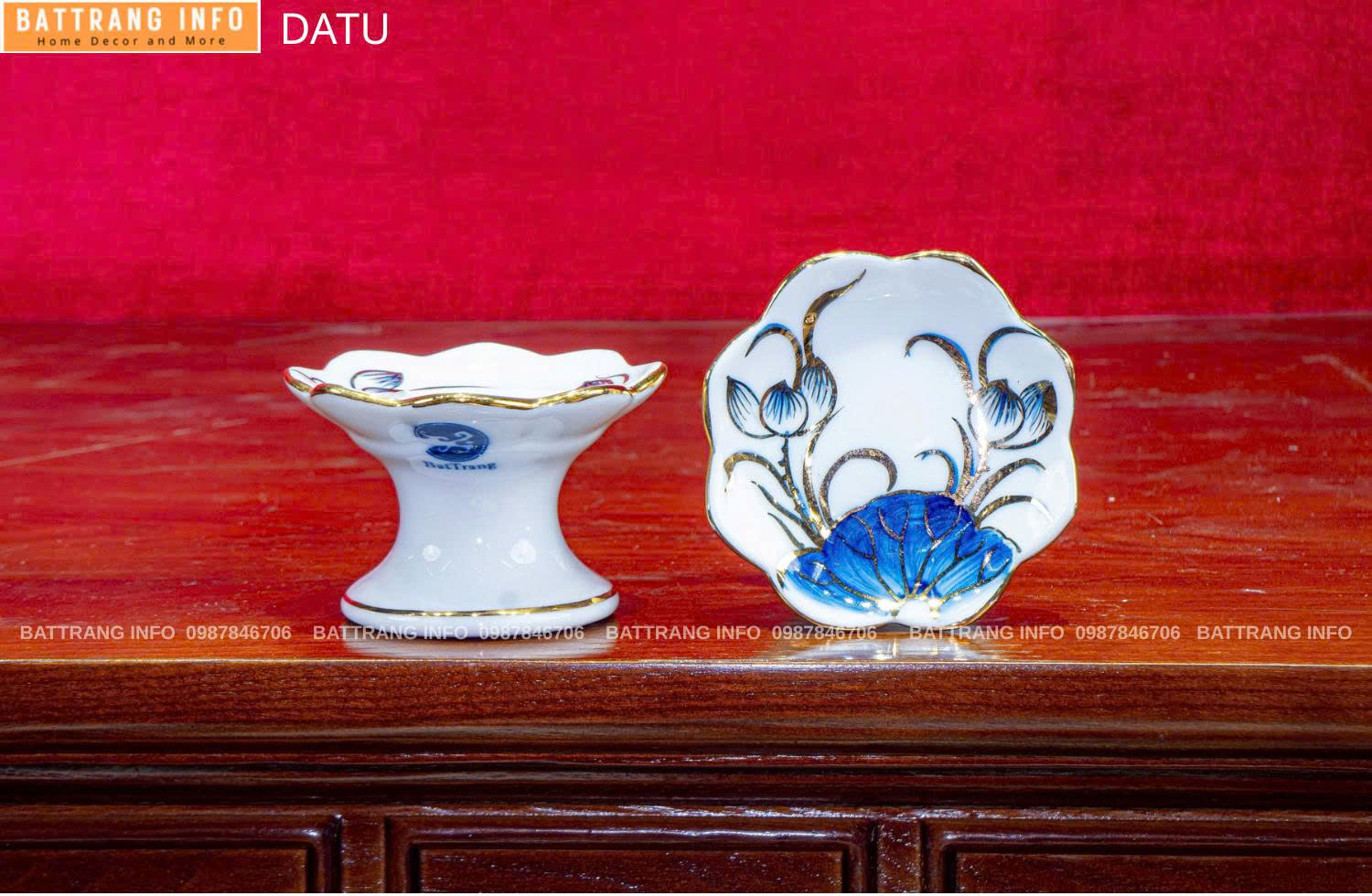 Chân Nến Sen Vẽ Vàng 24K Cao Cấp Bát Tràng