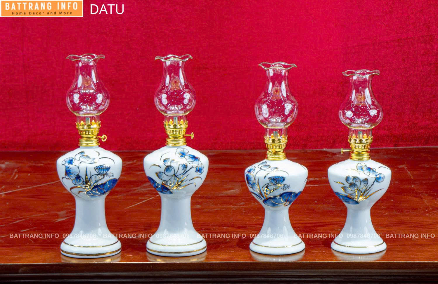 Đèn Sen Vẽ Vàng 24K Cao Cấp Bát Tràng