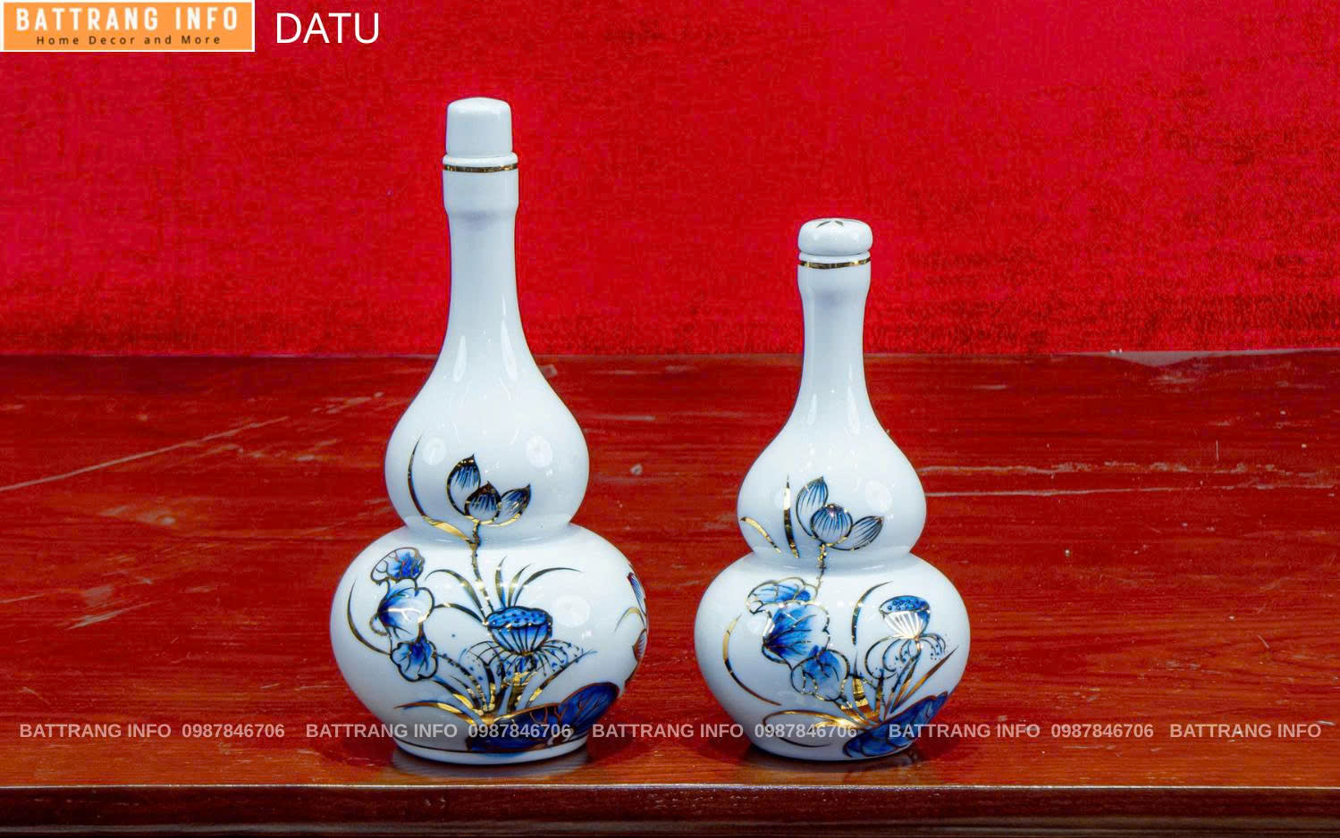 Nậm Rượu Hoa Sen Vẽ Vàng 24K Cao Cấp Bát Tràng