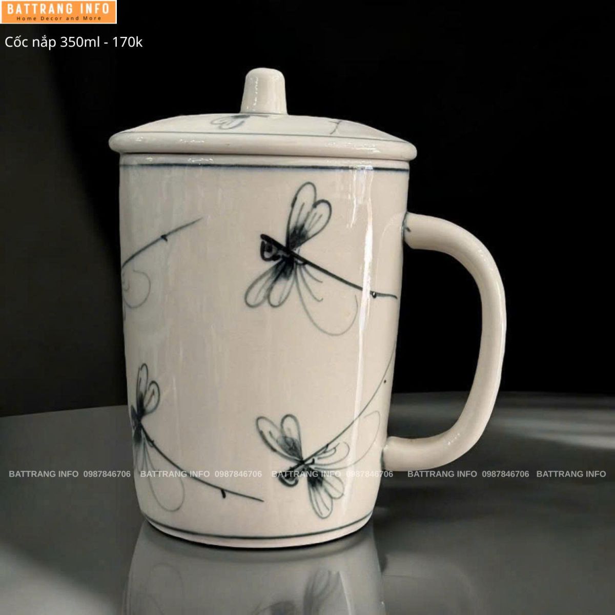 Cốc Nắp 350ml Cao Cấp Bát Tràng