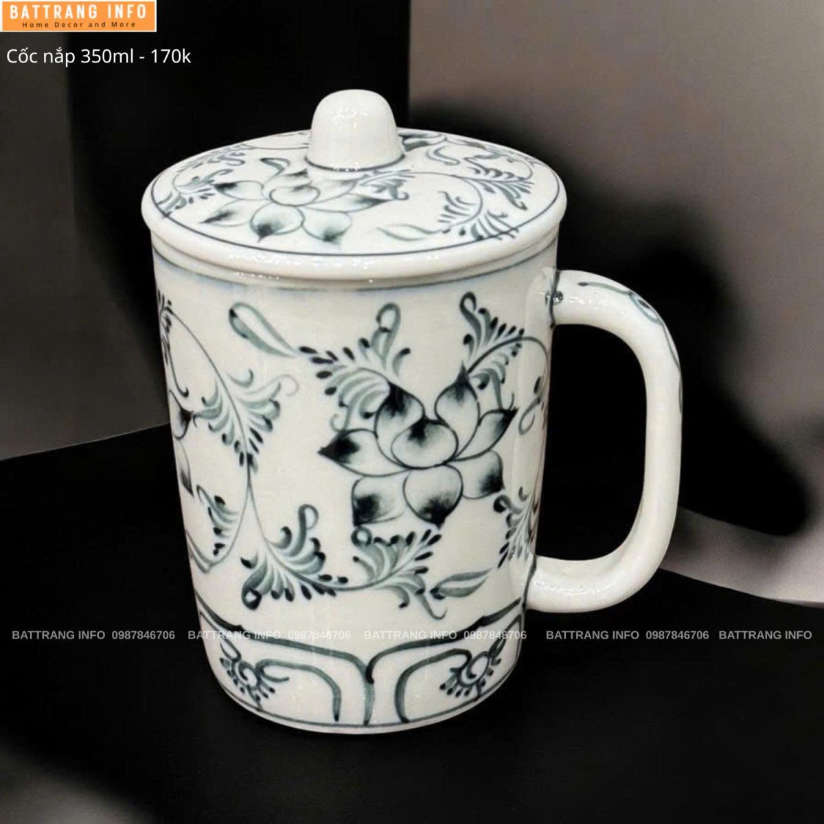Cốc Nắp 350ml Cao Cấp Bát Tràng