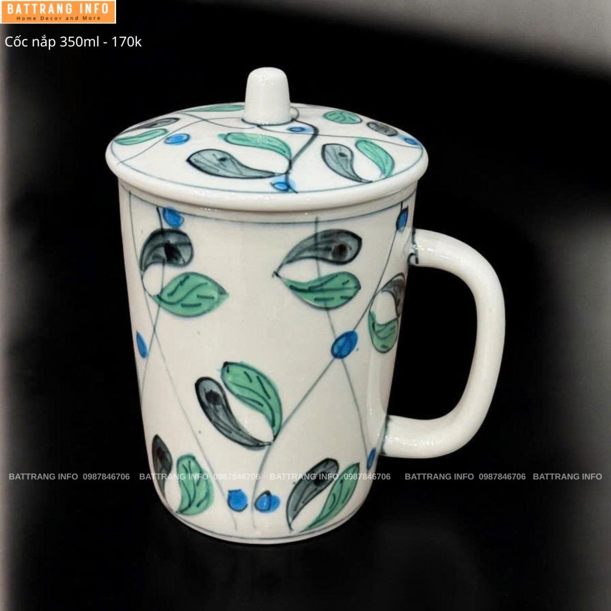 Cốc Nắp 350ml Cao Cấp Bát Tràng