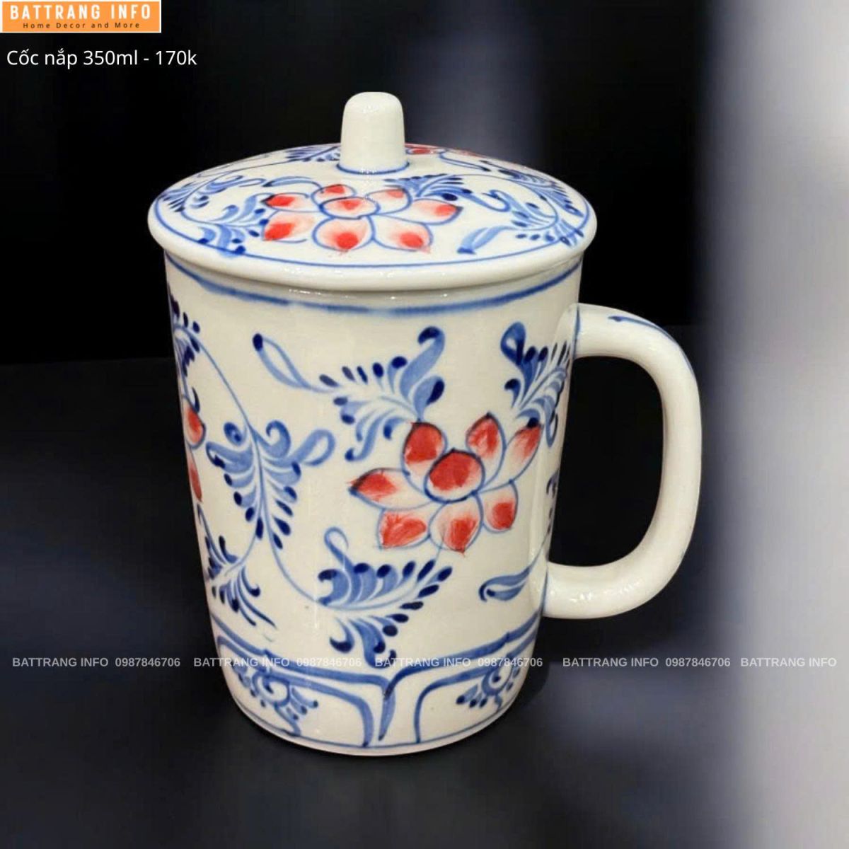 Cốc Nắp 350ml Cao Cấp Bát Tràng