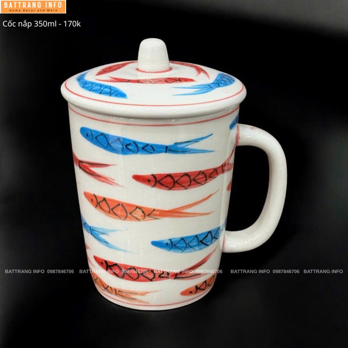 Cốc Nắp 350ml Cao Cấp Bát Tràng