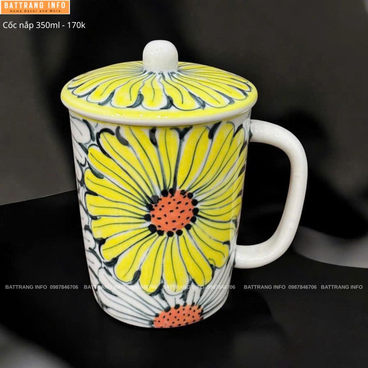 Cốc Nắp 350ml Cao Cấp Bát Tràng