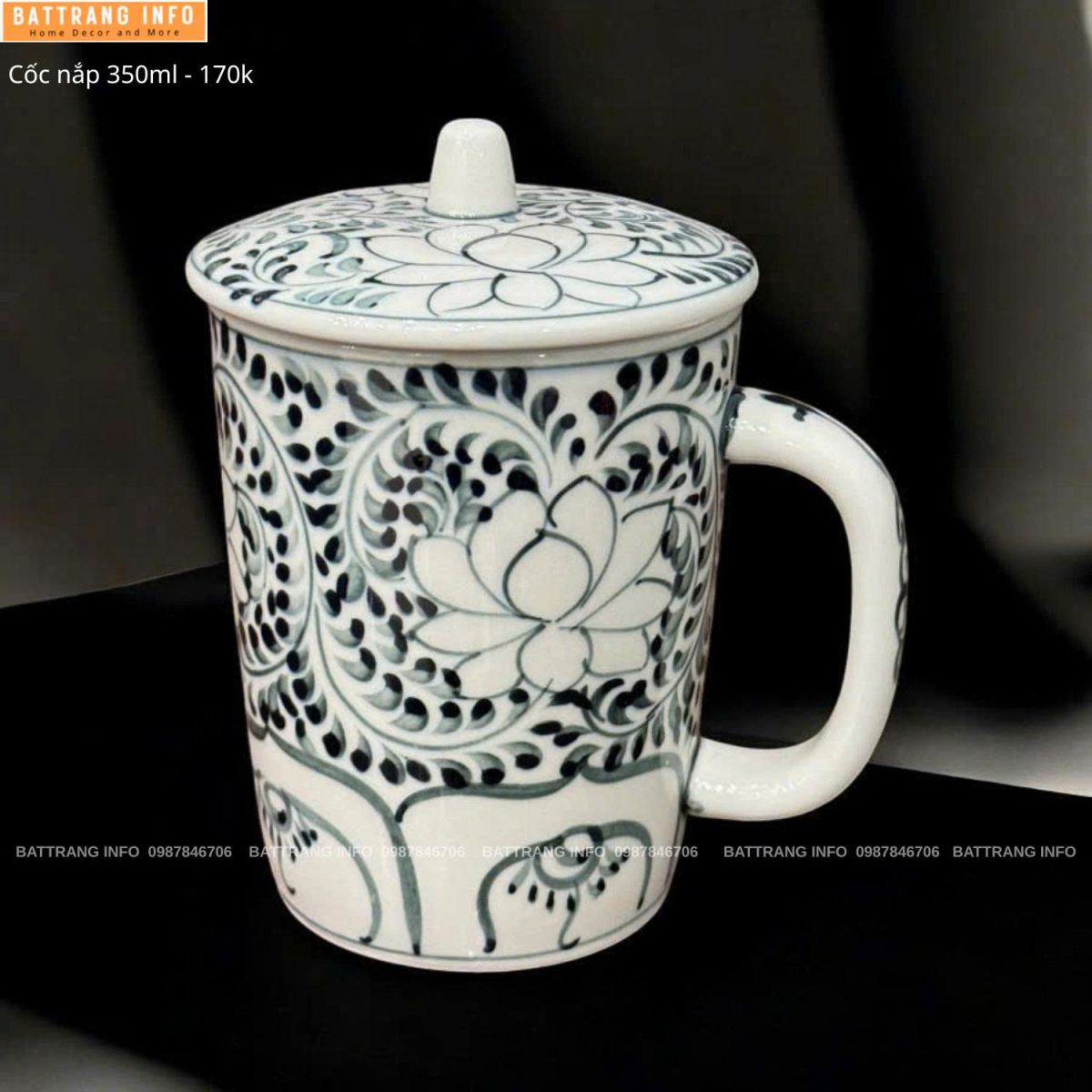 Cốc Nắp 350ml Cao Cấp Bát Tràng