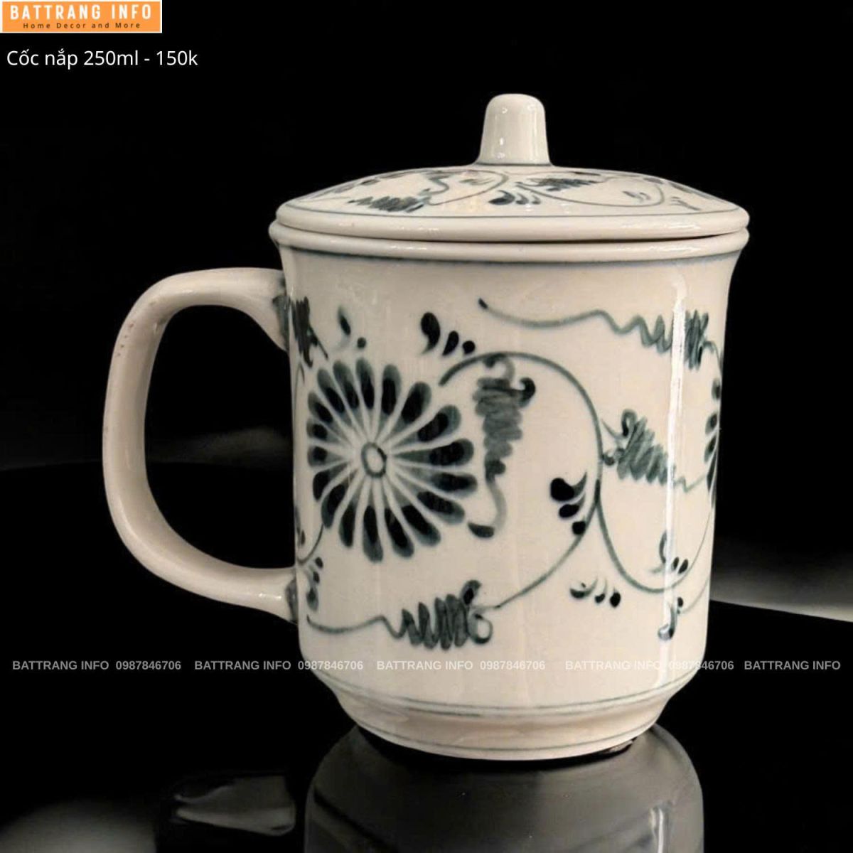 Cốc Văn Phòng Có Nắp Sứ Bát Tràng Cao Cấp 250ml