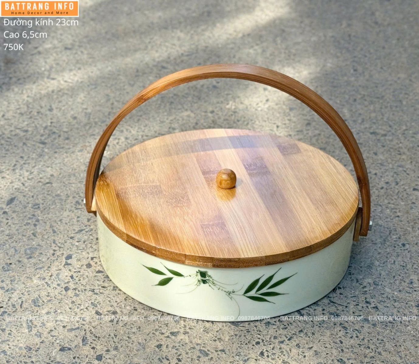 Khay Mứt Tròn 4 Ngăn Tay Sách Vẽ Hoa Cao Cấp Bát Tràng