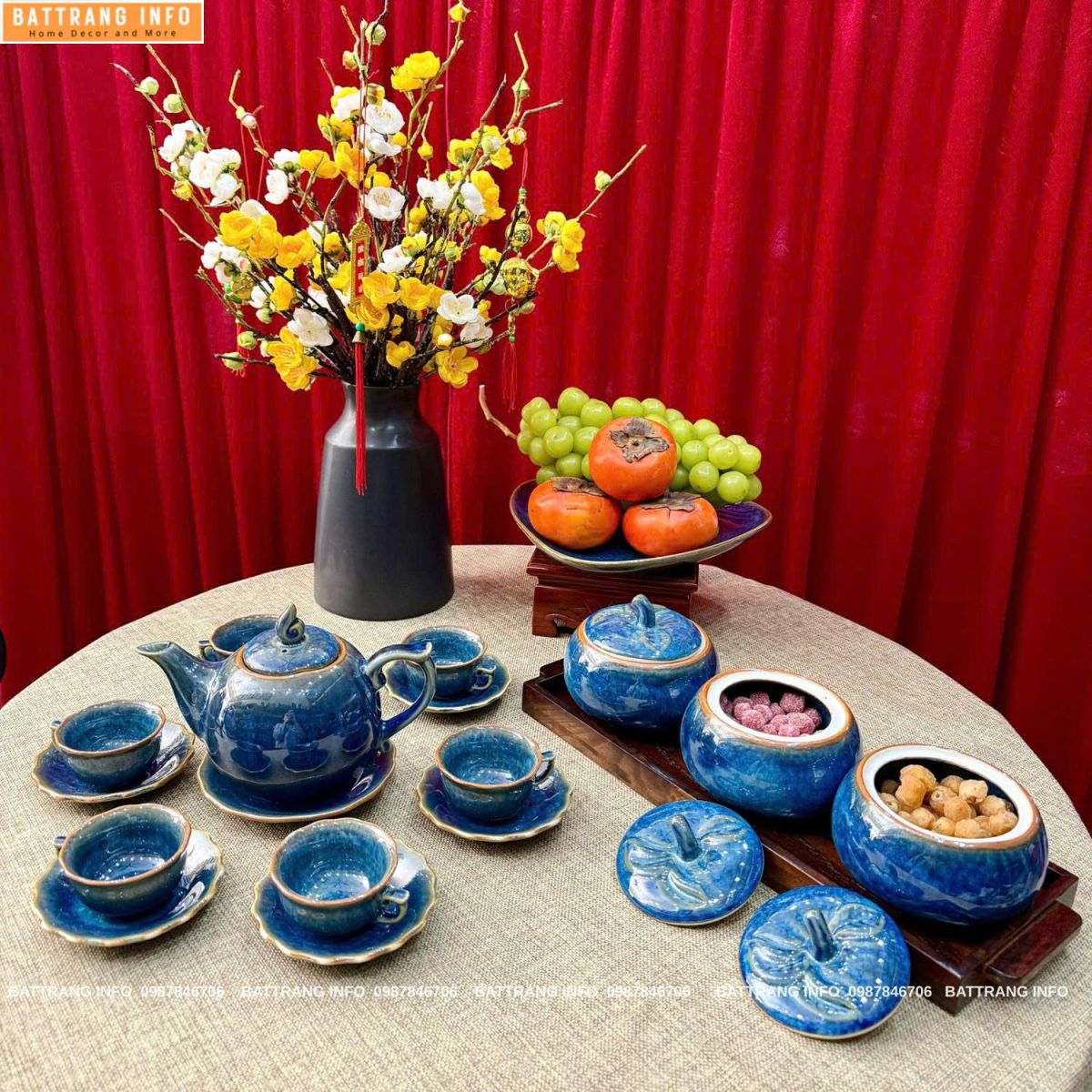 Combo Ấm Chén và Hũ Mứt Men Hoả Biến Cao Cấp Bát Tràng