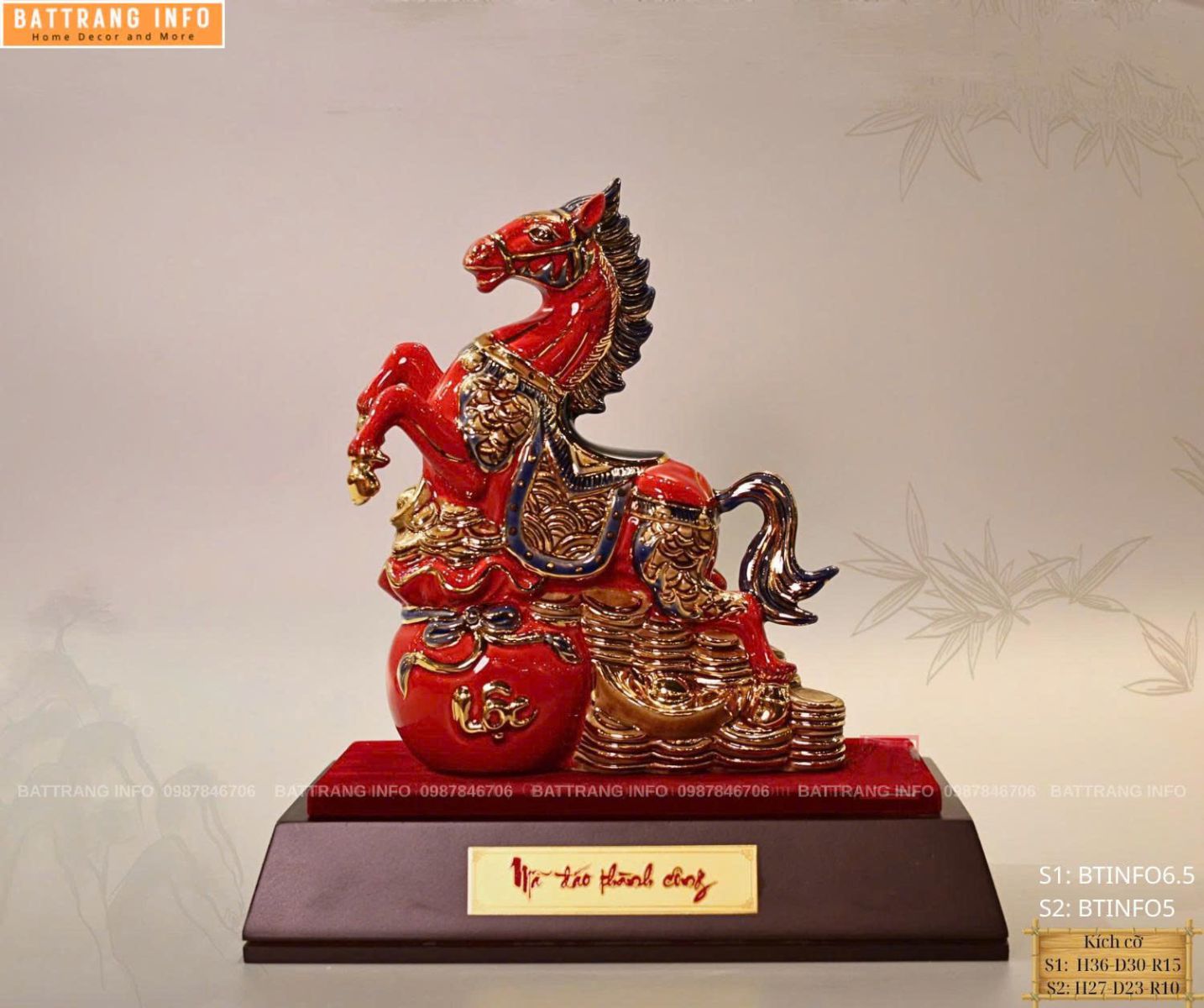 Linh Vật Năm 2026 Sứ Bát Tràng Vẽ Vàng 24k