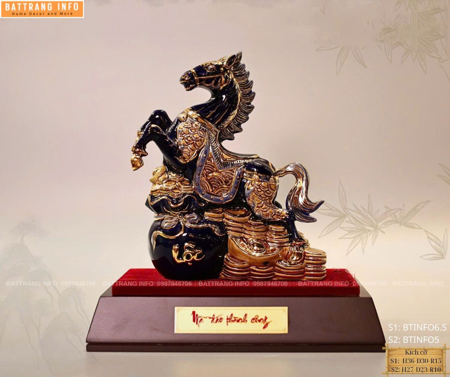 Linh Vật Năm 2026 Sứ Bát Tràng Vẽ Vàng 24k