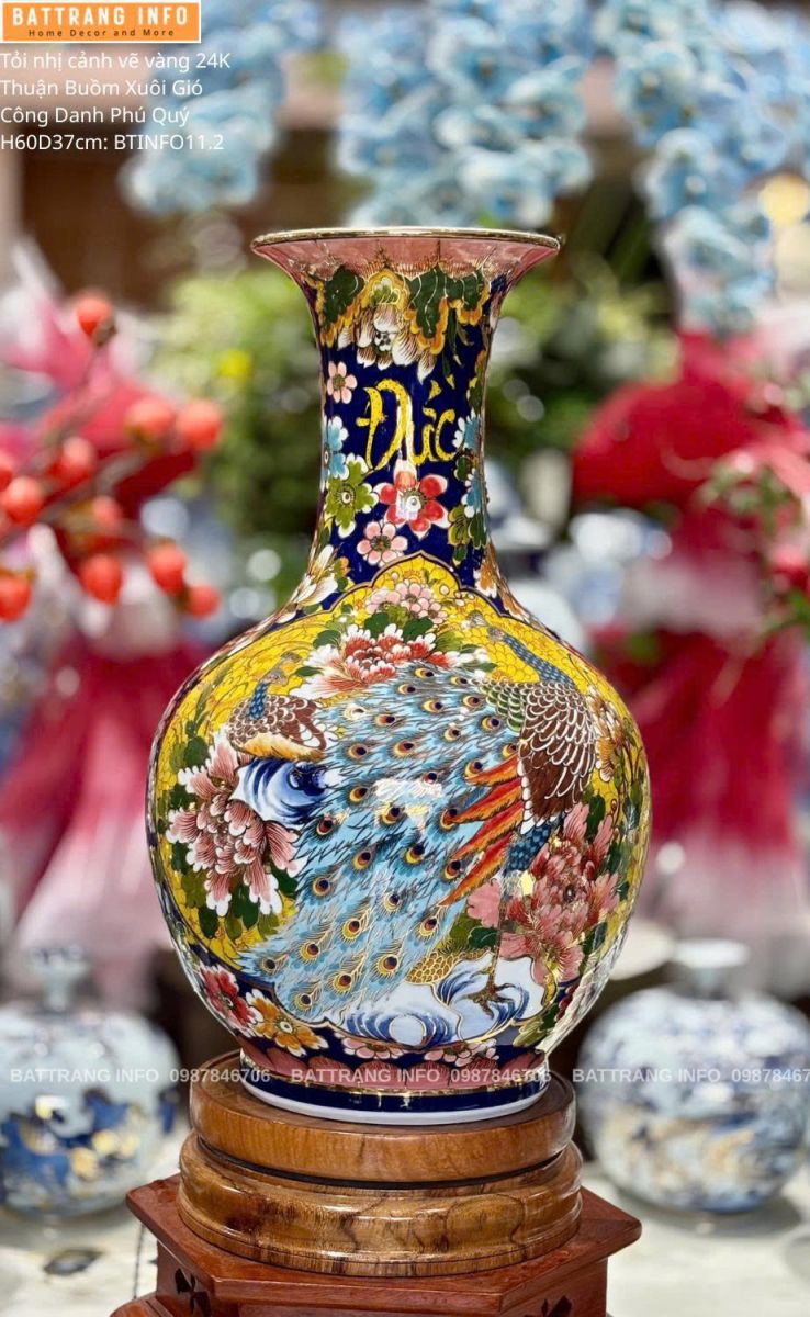 Tỏi Tứ Cảnh Vẽ Vàng 24K "Thuận Buồm Xuôi Gió & Công Danh Phú Quý" Cao 60cm