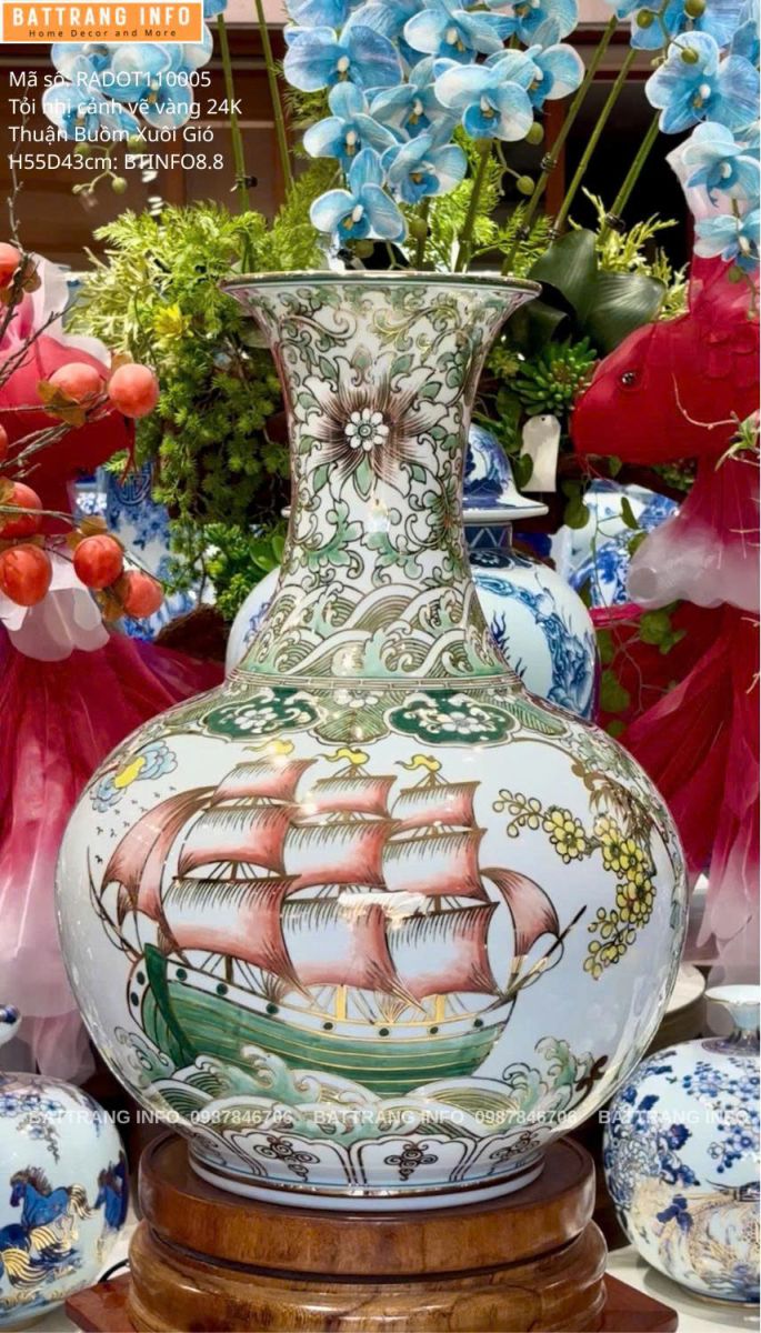 Tỏi Nhị Cảnh Vẽ Vàng “Thuận Buồm Xuôi Gió” Cao 55cm