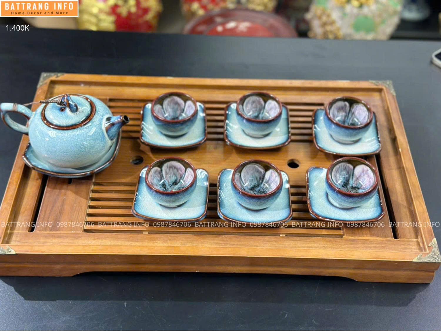 Bộ Ấm Chén Men Hoả Biến Cao Cấp Bát Tràng