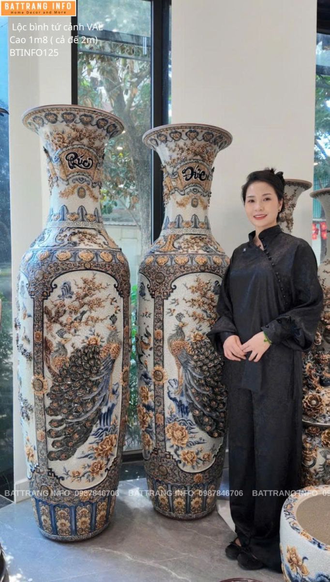 Lộc Bình Tứ Cảnh Men Rạn Đắp Nổi Cao 1m8  – Hàng Cao Cấp Bát Tràng