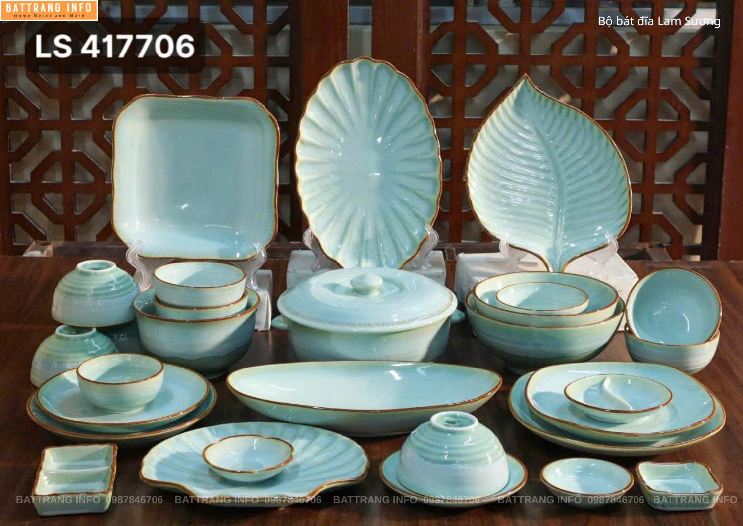 Bộ Bát Đĩa Lam Sương Cao Cấp Bát Tràng