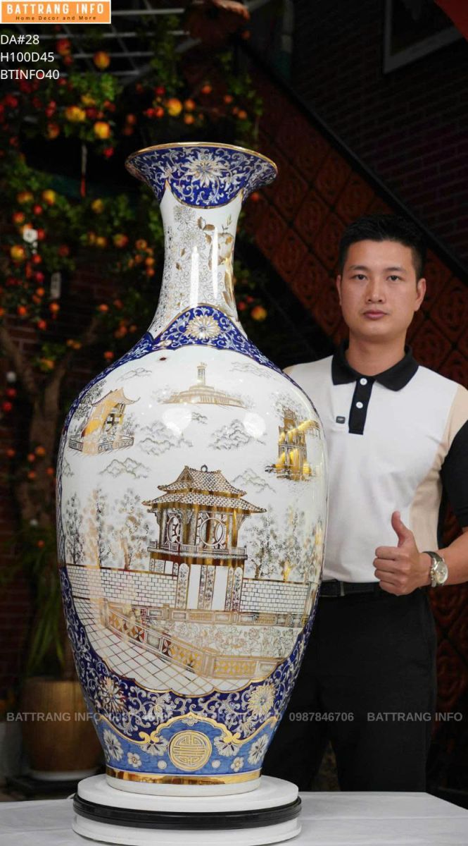 Bảo Bình Vẽ Cảnh Hà Nội Cao 1m – Vẽ Vàng 24k Cao Cấp Bát Tràng