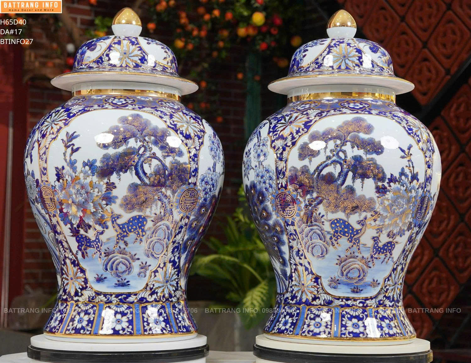 Choé Tứ Cảnh Nền 3D Vẽ Vàng 24k Cao 65cm