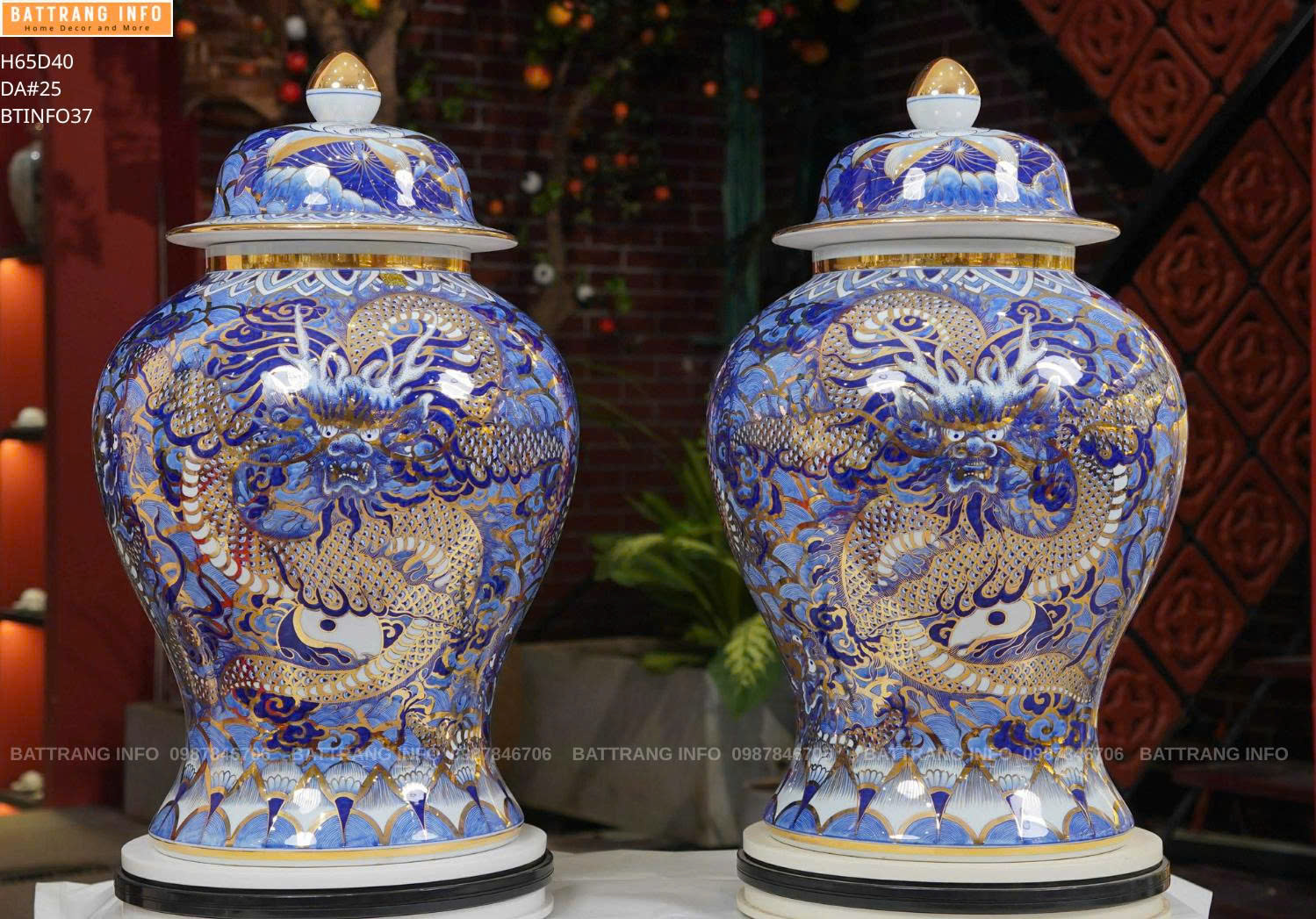 Cặp Choé Ngũ Long Khuấy Thủy Vẽ Vàng 24K Cao 65cm Hot Nhất Hiện Nay