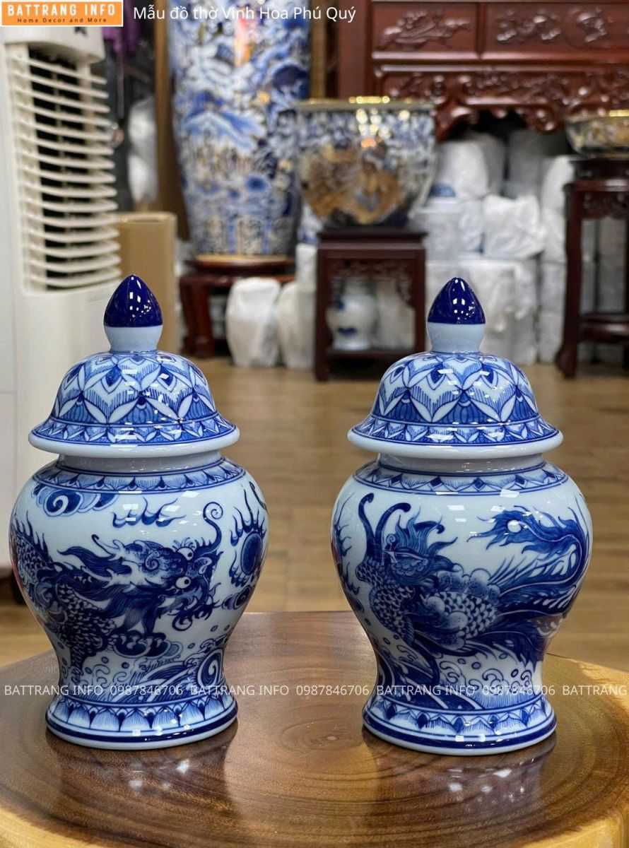 Bộ Đồ Thờ Vinh Hoa Phú Quý Men Lam Vẽ Tay Cao Cấp Bát Tràng – Choé 2