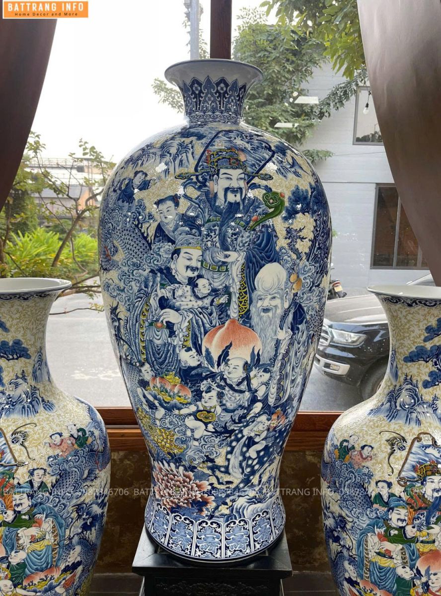 Bộ 3 Bình Trang Trí Phòng Khách Siêu VIP Vẽ Tay Thủ Công Cao Cấp Bát Tràng 2