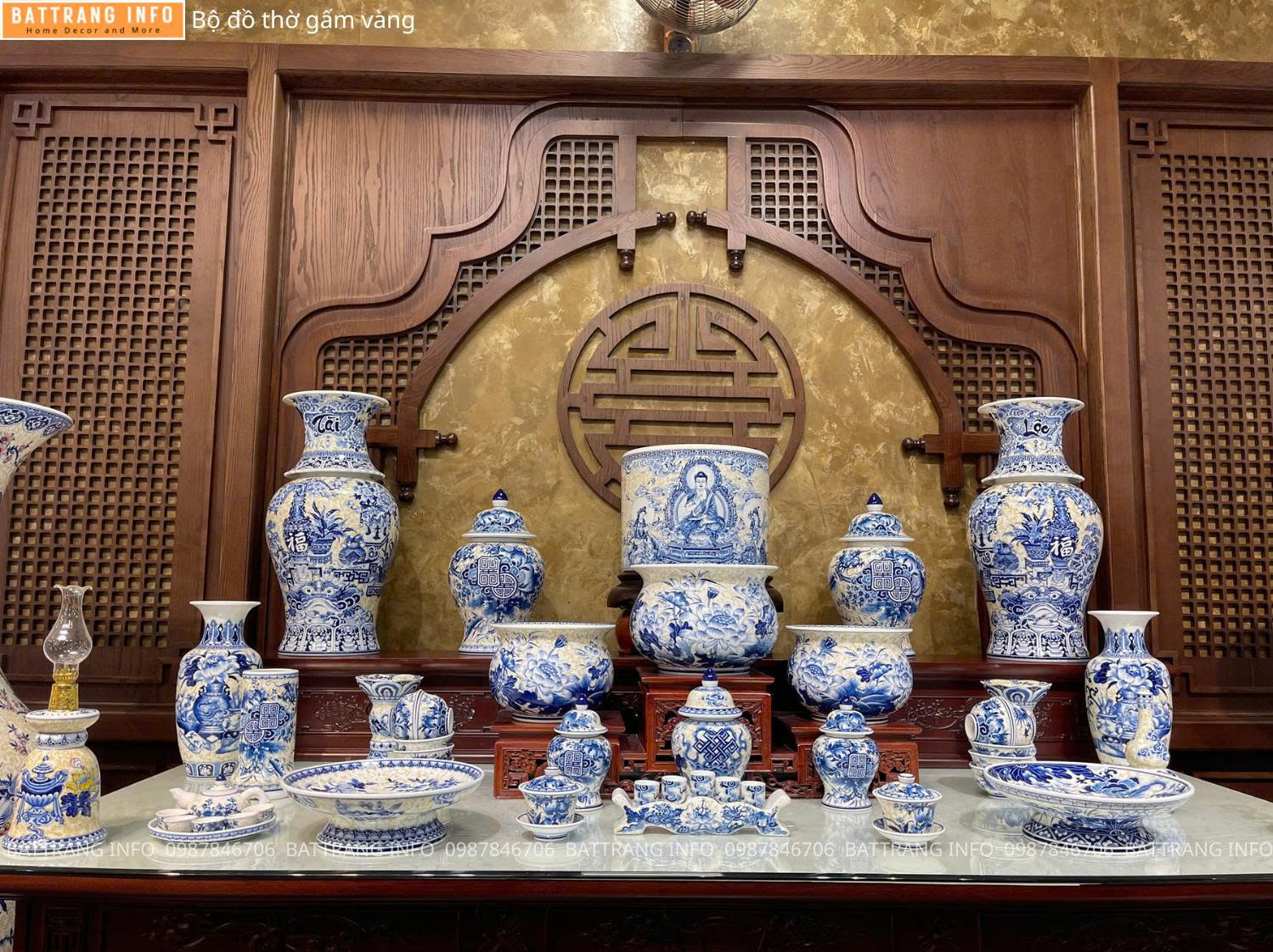 Bộ Đồ Thờ Gấm Vàng Cao Cấp Bát Tràng – Tinh Hoa Tâm Linh Việt