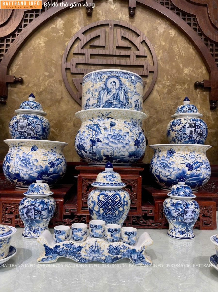 Bộ Đồ Thờ Gấm Vàng Cao Cấp Bát Tràng – Tinh Hoa Tâm Linh Việt