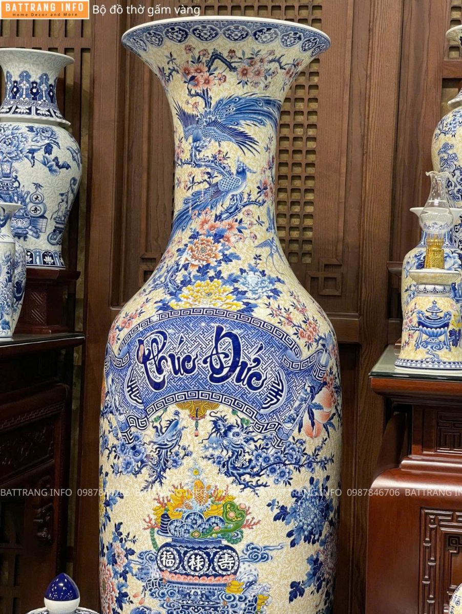 Bộ Đồ Thờ Gấm Vàng Cao Cấp Bát Tràng – Tinh Hoa Tâm Linh Việt