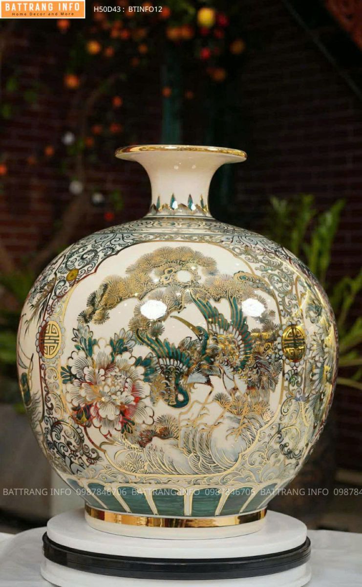  Bình Hút Tài Lộc Tứ Cảnh Men Hoàng Thổ Vẽ Tay Vẽ Vàng 24K Cao 50cm 2