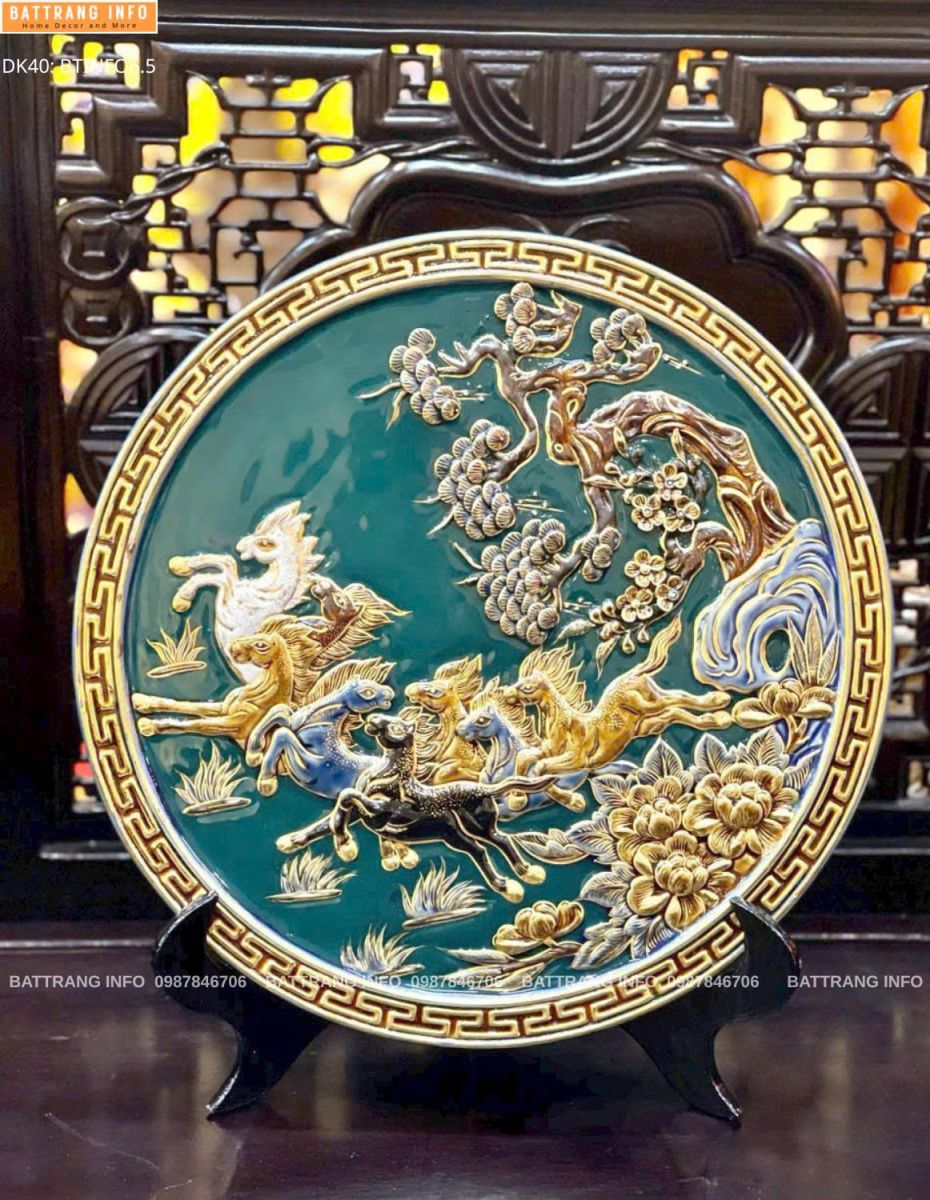 Đĩa Cảnh Men Màu Đắp Nổi Dát Vàng VIP Bát Tràng – Quà Tặng Cao Cấp Đậm Giá Trị Nghệ Thuật