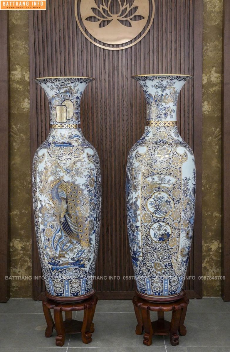 Lộc Bình Nhị Cảnh Khử Vẽ Tay Vẽ Vàng Cao Cấp Bát Tràng