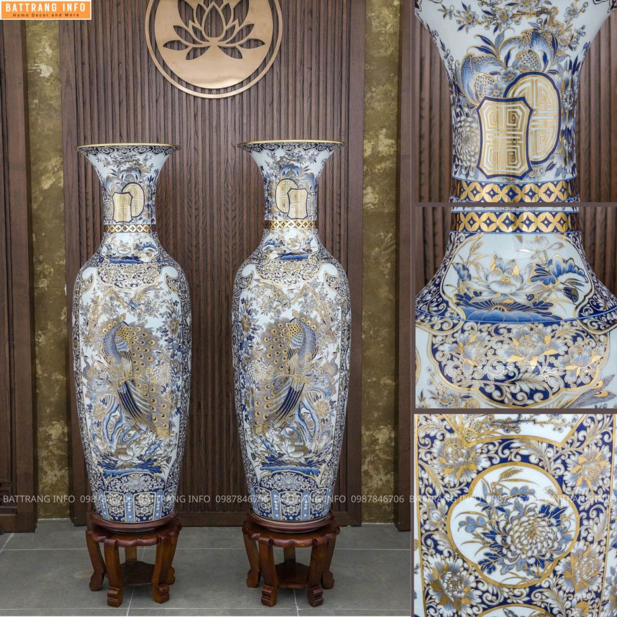 Lộc Bình Nhị Cảnh Khử Vẽ Tay Vẽ Vàng Cao Cấp Bát Tràng 2