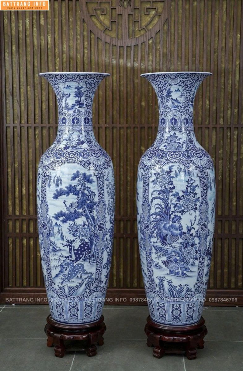 Lộc Bình Tứ Cảnh Khử Men Lam Vân Mây Cao Cấp Bát Tràng