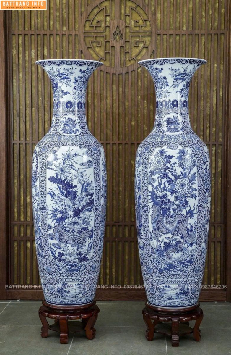 Lộc Bình Tứ Cảnh Men Lam Vẽ Tay Cao Cấp Bát Tràng