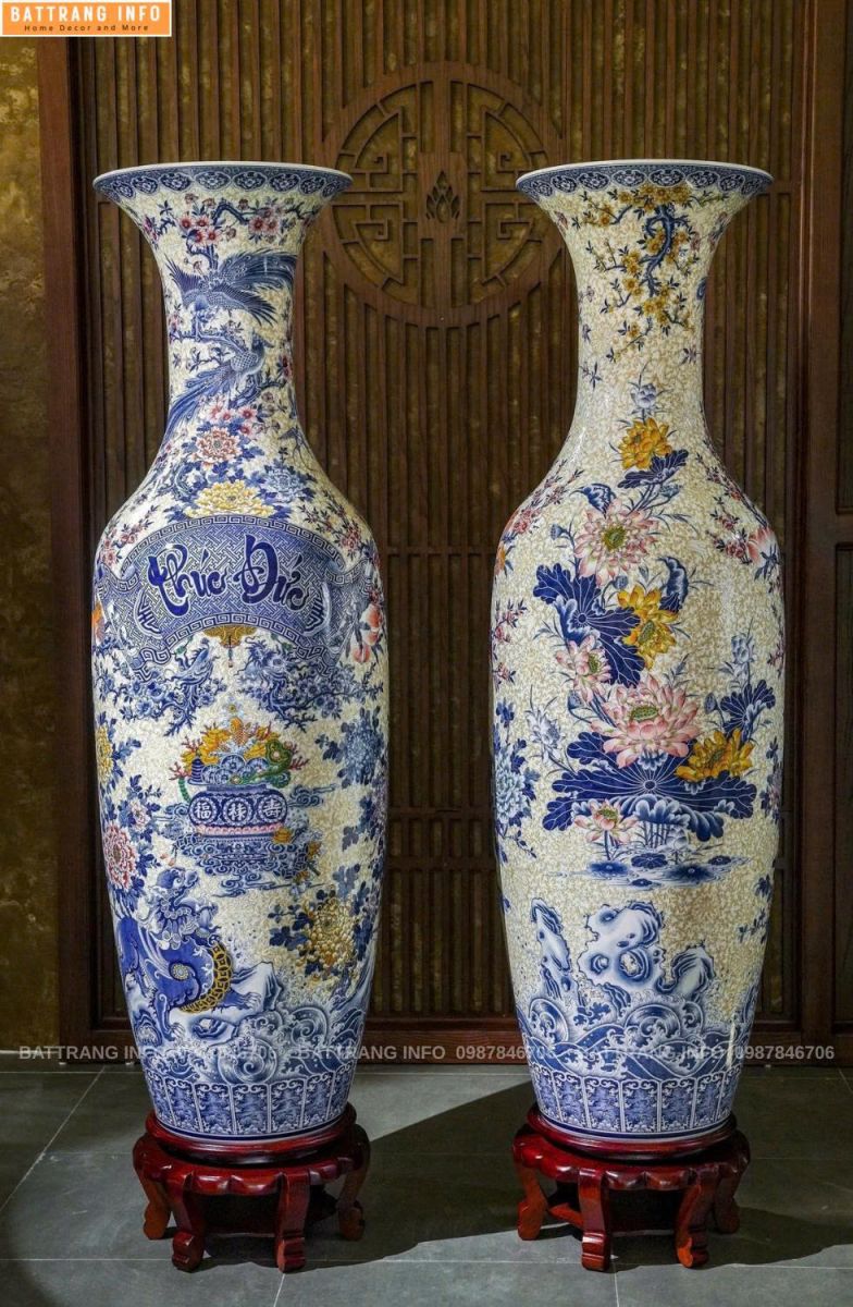 Lộc Bình Phúc Đức Nền Gại Gấm VIP Bát Tràng